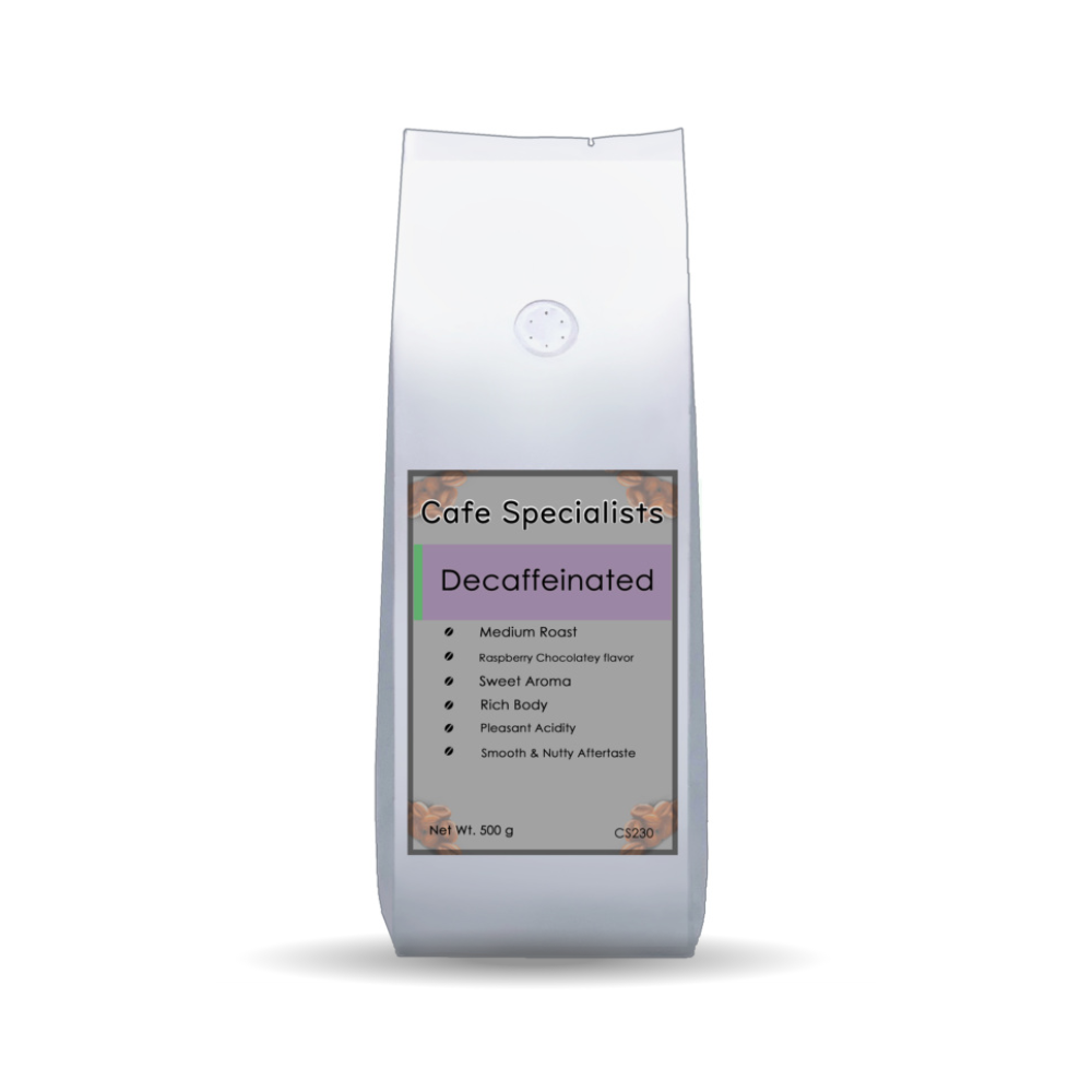 Cafe Specialists decaffeinated coffee package on a white background