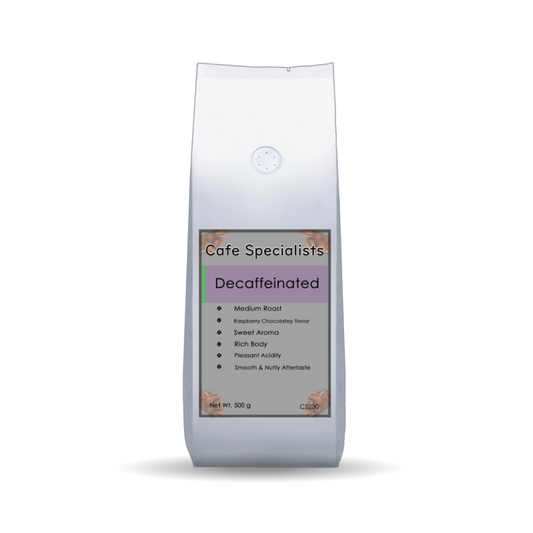 Cafe Specialists decaffeinated coffee package on a white background