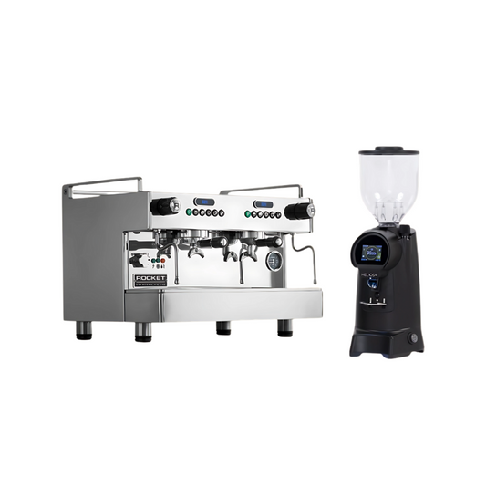 Coffee machine and grinder on a white background