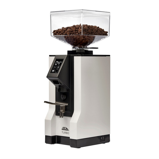 Coffee grinder with a clear container of coffee beans