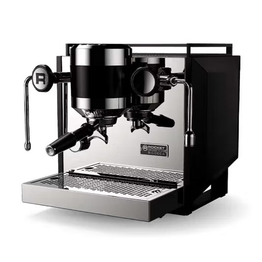Espresso machine with metallic finish