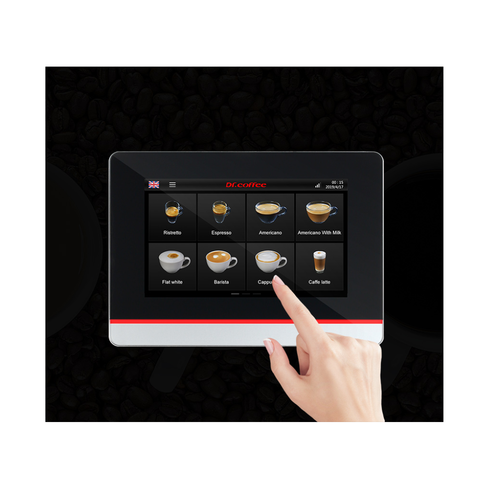 Touchscreen display with coffee menu options
