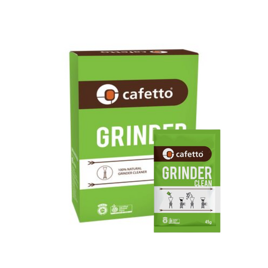 Two green boxes of Cafetto Grinder Clean on a white background