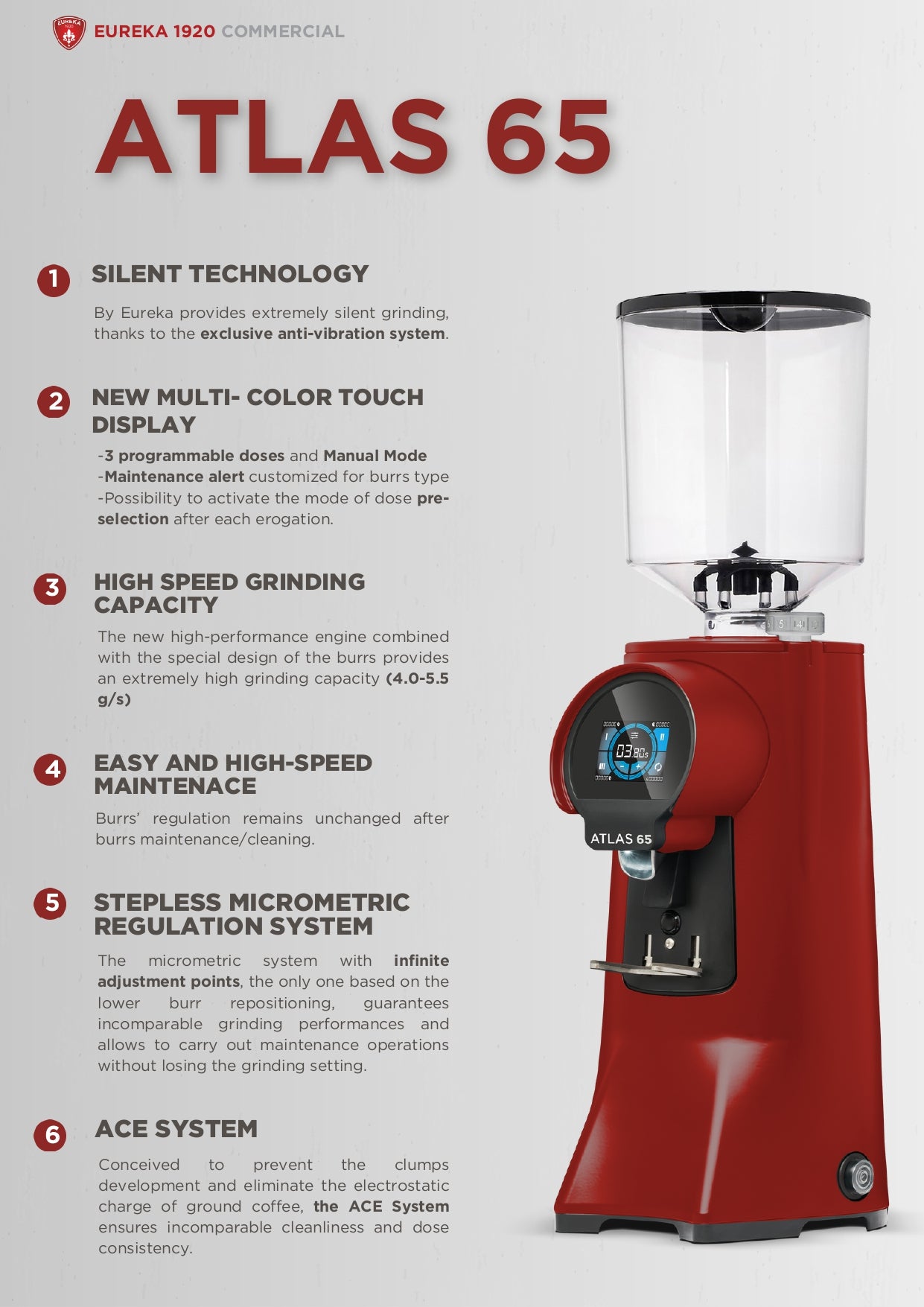 Eureka Atlas 65 Coffee Grinder - Silent and Reliable Grind by Time