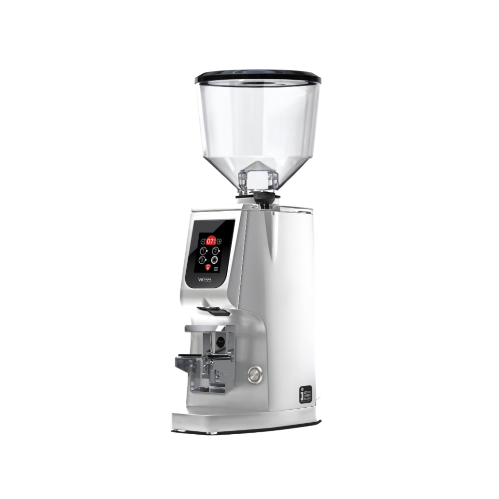 Coffee grinder with clear container on a white background